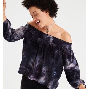 American Eagle Off the Shoulder Tie Dye Blouse